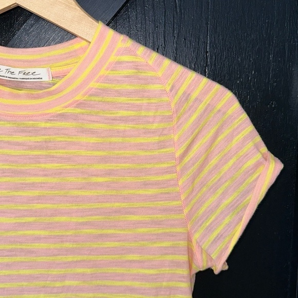 Free People WE THE FREE Night Sky Striped Boho T Shirt in Summer Rose Sz L - Picture 8 of 13